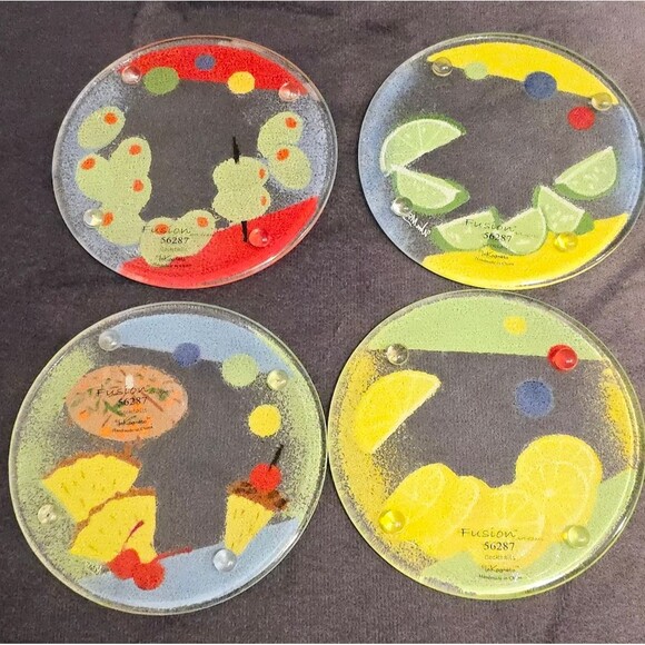 Fused art glass cocktails coasters set of 4 Colorful Fruits by William McGrath - Picture 7 of 8